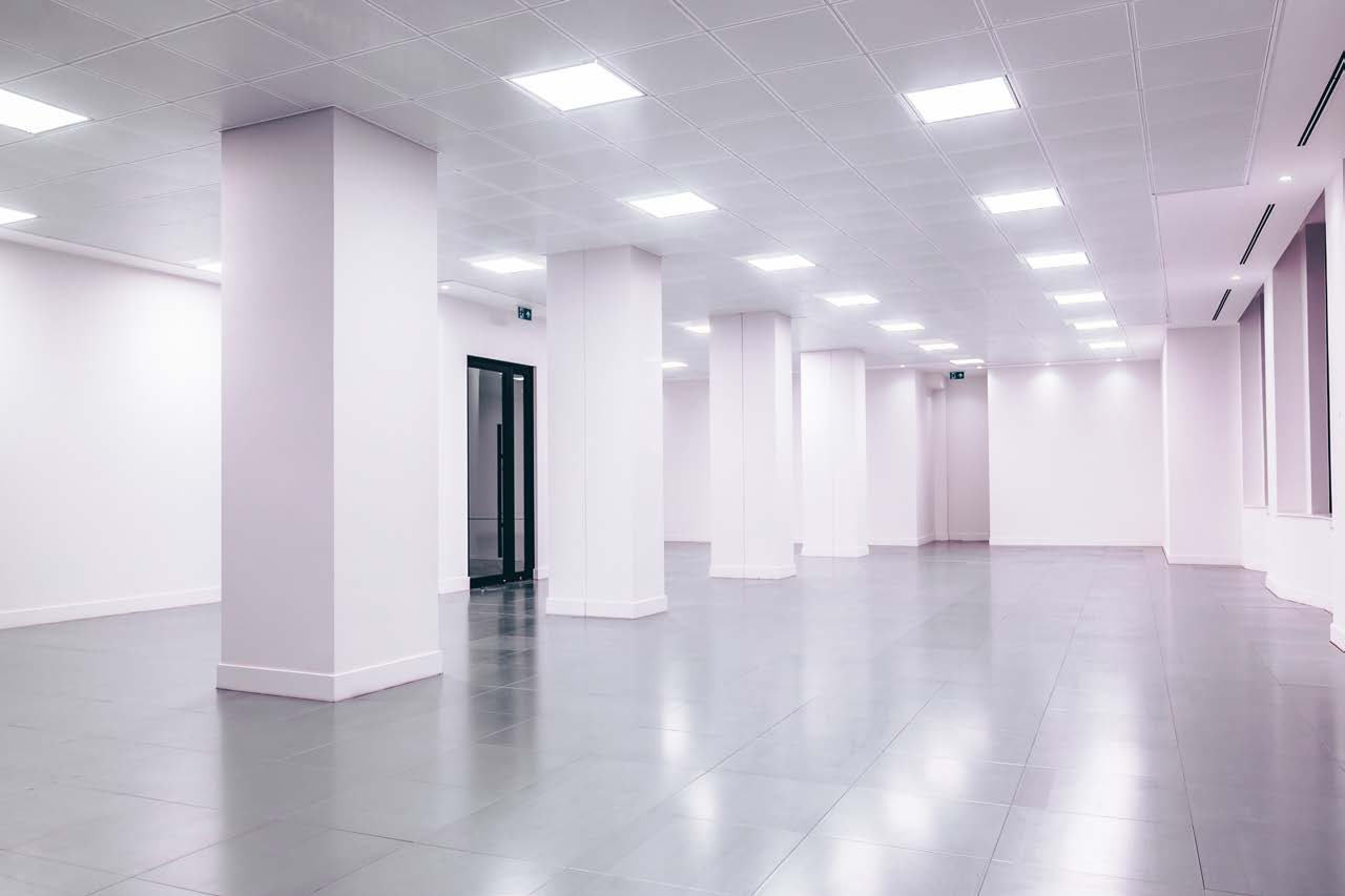 Office space lit with LED panels